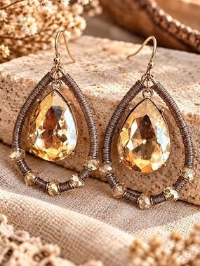 Pink panache Teardrop Statement Earrings in Brown & Gold